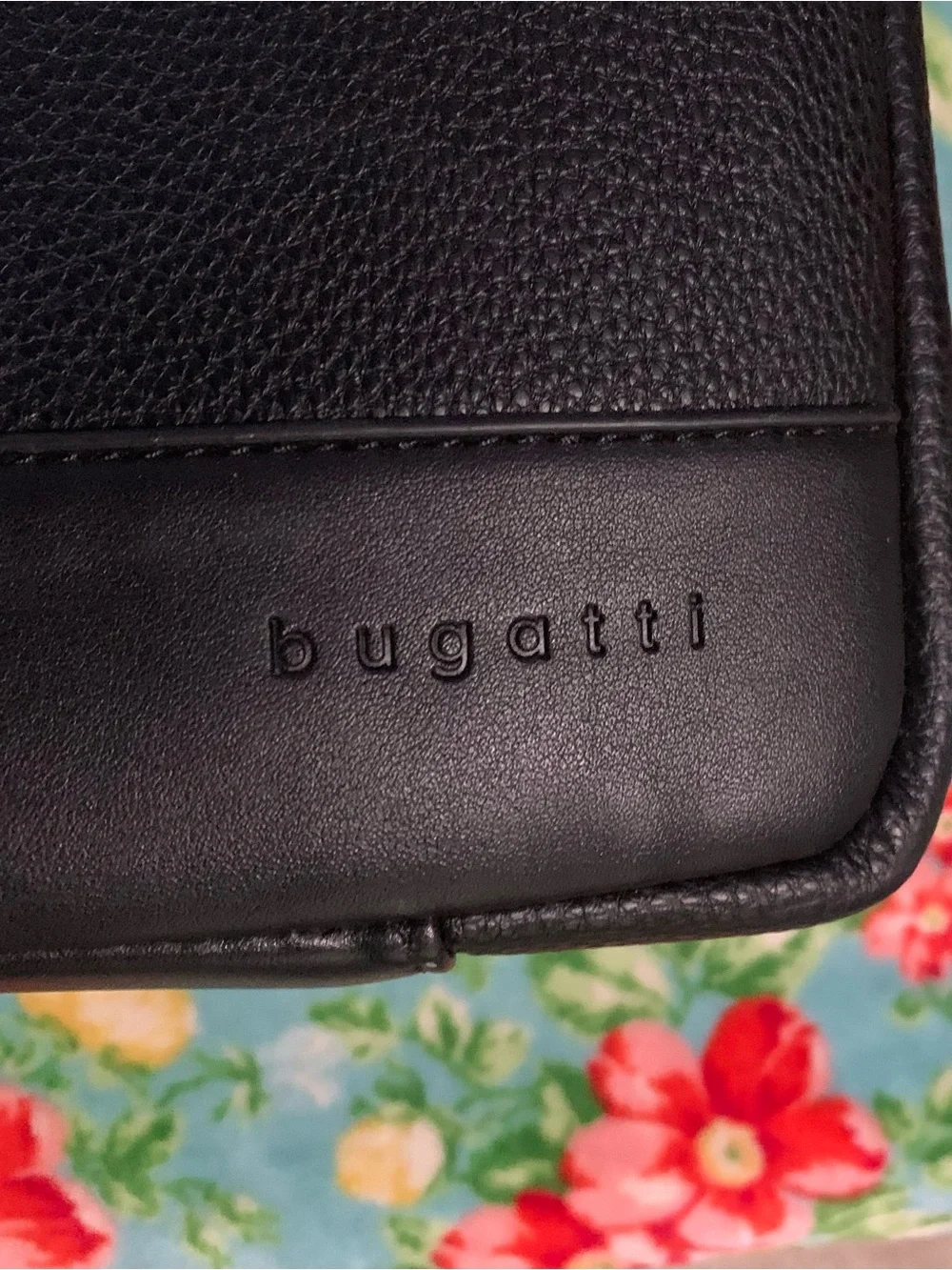 Bugatti Black Leather Briefcase Laptop Carry on Bag With Bakelite Logo